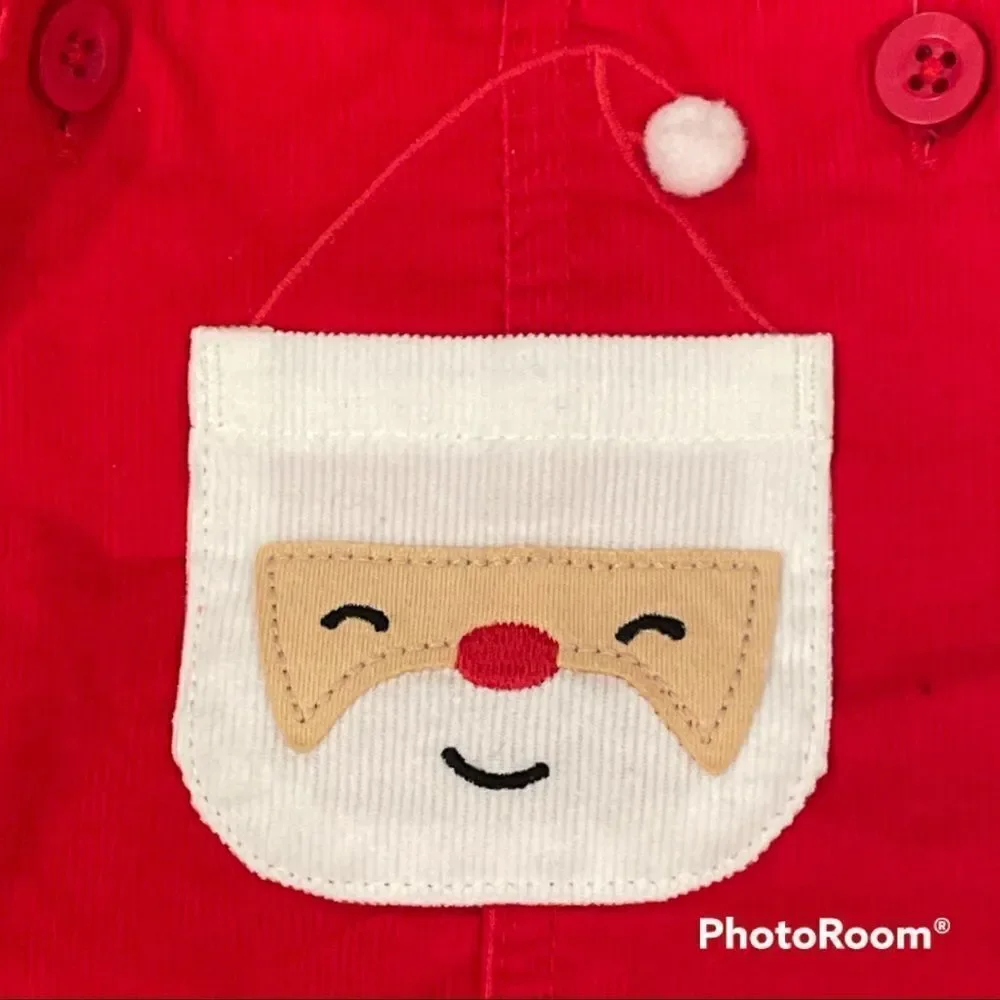 CARTER’S Red Corduroy Jumper with Appliquéd Santa Size 9M
